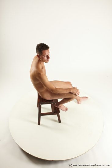 Nude Man White Sitting poses - simple Slim Short Brown Sitting poses - ALL Multi angles poses Realistic