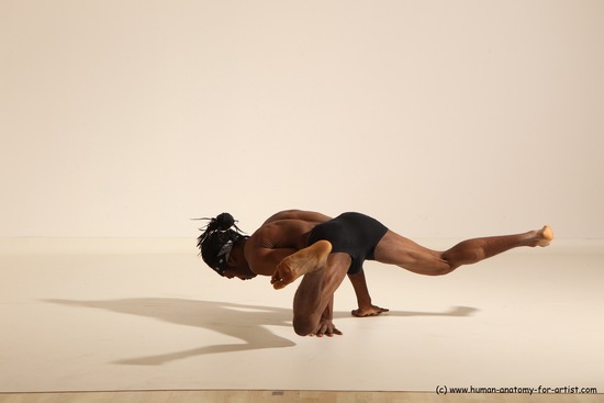 Underwear Gymnastic poses Man Black Athletic Black Dancing Dreadlocks Dynamic poses Academic