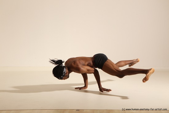 Underwear Gymnastic poses Man Black Athletic Black Dancing Dreadlocks Dynamic poses Academic