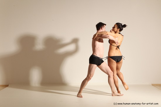 Underwear Woman - Man White Average Short Brown Dancing Dynamic poses Academic