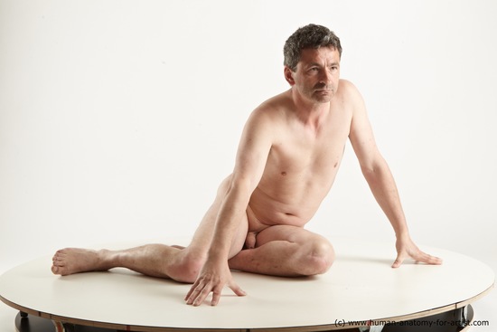 Nude Man White Sitting poses - simple Slim Short Brown Sitting poses - ALL Realistic