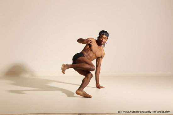 Underwear Gymnastic poses Man Black Athletic Black Dancing Dreadlocks Dynamic poses Academic