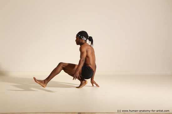 Underwear Gymnastic poses Man Black Athletic Black Dancing Dreadlocks Dynamic poses Academic