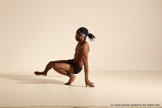 Underwear Gymnastic poses Man Black Athletic Black Dancing Dreadlocks Dynamic poses Academic