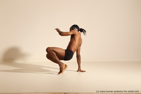 Underwear Gymnastic poses Man Black Athletic Black Dancing Dreadlocks Dynamic poses Academic