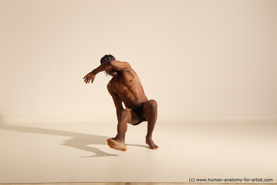 Underwear Gymnastic poses Man Black Athletic Black Dancing Dreadlocks Dynamic poses Academic