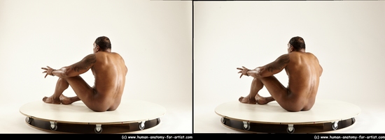 Nude Man Black Sitting poses - simple Muscular Short Black Sitting poses - ALL 3D Stereoscopic poses Realistic