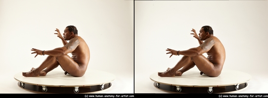 Nude Man Black Sitting poses - simple Muscular Short Black Sitting poses - ALL 3D Stereoscopic poses Realistic