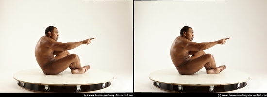 Nude Man Black Sitting poses - simple Muscular Short Black Sitting poses - ALL 3D Stereoscopic poses Realistic