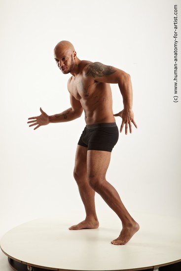 Underwear Man Black Standing poses - ALL Muscular Bald Standing poses - simple Academic