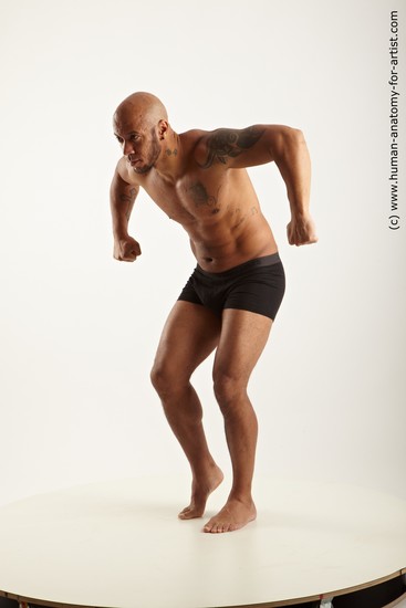 Underwear Man Black Standing poses - ALL Muscular Bald Standing poses - simple Academic