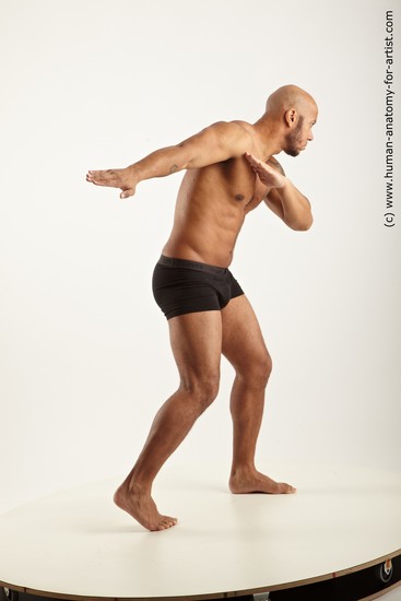 Underwear Man Black Standing poses - ALL Muscular Bald Standing poses - simple Academic