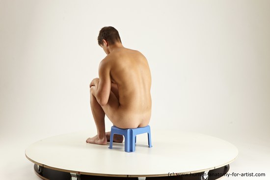 Nude Man White Sitting poses - simple Slim Short Brown Sitting poses - ALL Multi angles poses Realistic