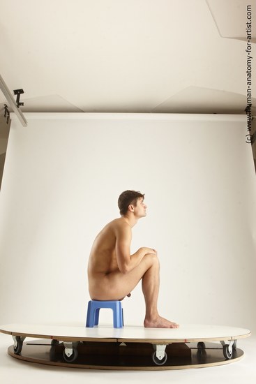 Nude Man White Sitting poses - simple Slim Short Brown Sitting poses - ALL Multi angles poses Realistic