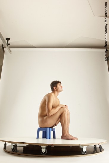 Nude Man White Sitting poses - simple Slim Short Brown Sitting poses - ALL Multi angles poses Realistic