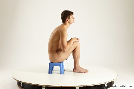 Nude Man White Sitting poses - simple Slim Short Brown Sitting poses - ALL Multi angles poses Realistic