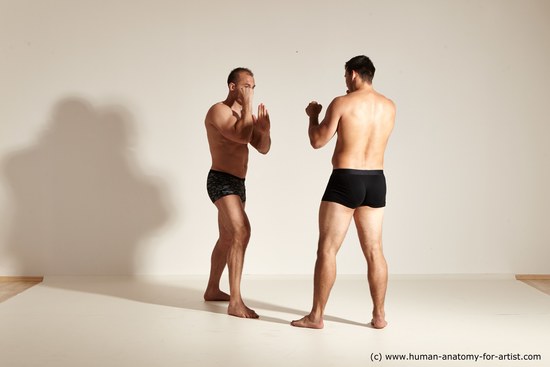 Underwear Fighting Man - Man White Moving poses Muscular Short Brown Dynamic poses Academic