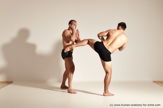 Underwear Fighting Man - Man White Moving poses Muscular Short Brown Dynamic poses Academic