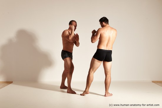 Underwear Fighting Man - Man White Moving poses Muscular Short Brown Dynamic poses Academic