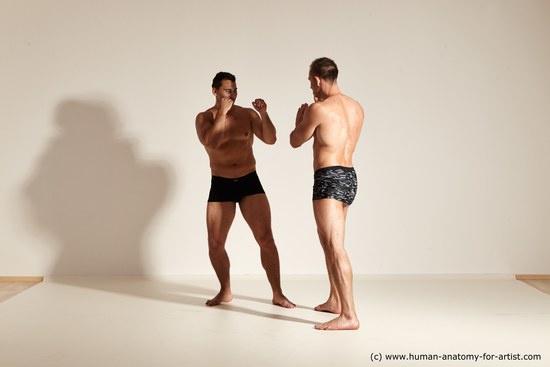 Underwear Fighting Man - Man White Moving poses Muscular Short Brown Dynamic poses Academic