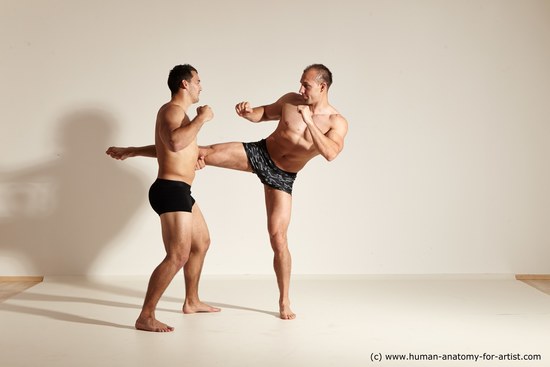 Underwear Fighting Man - Man White Moving poses Muscular Short Brown Dynamic poses Academic