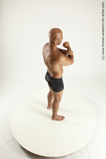 Underwear Man Black Standing poses - ALL Muscular Bald Standing poses - simple Multi angles poses Academic