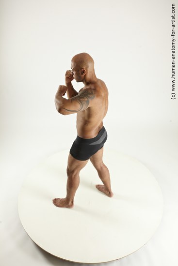 Underwear Man Black Standing poses - ALL Muscular Bald Standing poses - simple Multi angles poses Academic