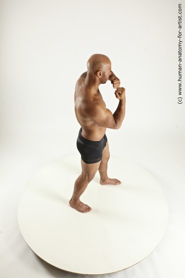 Underwear Man Black Standing poses - ALL Muscular Bald Standing poses - simple Multi angles poses Academic