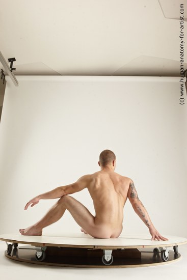 Nude Man White Sitting poses - simple Muscular Bald Sitting poses - ALL Multi angles poses Realistic