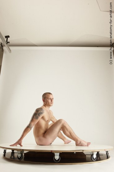 Nude Man White Sitting poses - simple Muscular Bald Sitting poses - ALL Multi angles poses Realistic