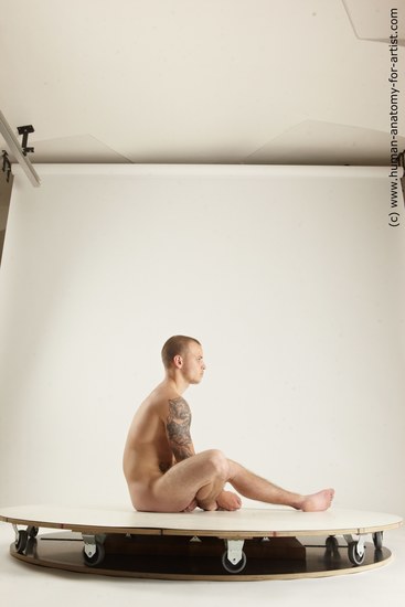 Nude Man White Sitting poses - simple Muscular Bald Sitting poses - ALL Multi angles poses Realistic