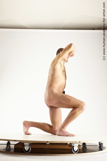 Nude Holding Man White Kneeling poses - ALL Slim Short Brown Kneeling poses - on one knee Multi angles poses Realistic