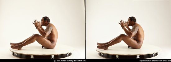 Nude Man Black Sitting poses - simple Muscular Short Black Sitting poses - ALL 3D Stereoscopic poses Realistic