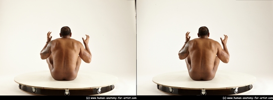 Nude Man Black Sitting poses - simple Muscular Short Black Sitting poses - ALL 3D Stereoscopic poses Realistic