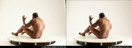 Nude Man Black Sitting poses - simple Muscular Short Black Sitting poses - ALL 3D Stereoscopic poses Realistic