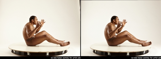 Nude Man Black Sitting poses - simple Muscular Short Black Sitting poses - ALL 3D Stereoscopic poses Realistic