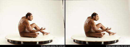 Nude Man Black Sitting poses - simple Muscular Short Black Sitting poses - ALL 3D Stereoscopic poses Realistic