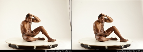 Nude Man Black Sitting poses - simple Muscular Short Black Sitting poses - ALL 3D Stereoscopic poses Realistic