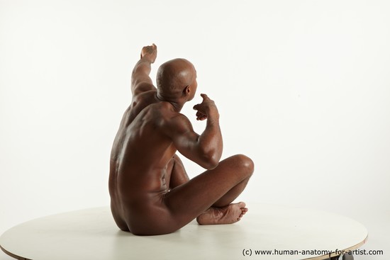 Nude Man Black Sitting poses - simple Slim Bald Sitting poses - ALL Realistic