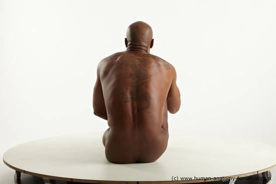 Nude Man Black Sitting poses - simple Slim Bald Sitting poses - ALL Realistic