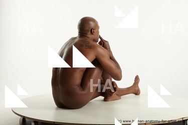 Nude Man Black Sitting poses - simple Slim Bald Sitting poses - ALL Realistic