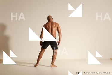 Underwear Gymnastic poses Man Black Muscular Bald Dancing Dynamic poses Academic