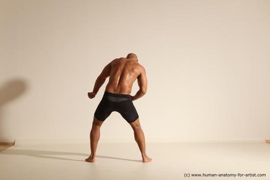 Underwear Gymnastic poses Man Black Muscular Bald Dancing Dynamic poses Academic