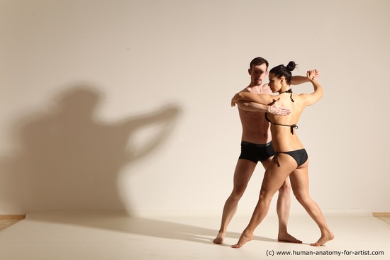 Underwear Woman - Man White Average Short Brown Dancing Dynamic poses Academic