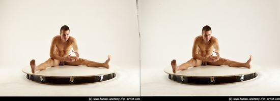 Nude Man White Sitting poses - simple Athletic Short Brown Sitting poses - ALL 3D Stereoscopic poses Realistic