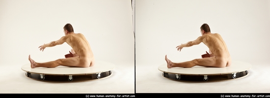 Nude Man White Sitting poses - simple Athletic Short Brown Sitting poses - ALL 3D Stereoscopic poses Realistic