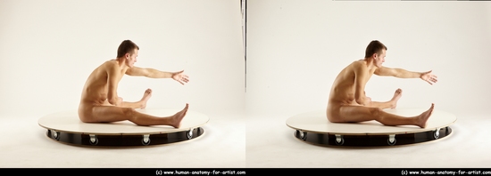 Nude Man White Sitting poses - simple Athletic Short Brown Sitting poses - ALL 3D Stereoscopic poses Realistic