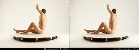 Nude Man White Sitting poses - simple Athletic Short Brown Sitting poses - ALL 3D Stereoscopic poses Realistic