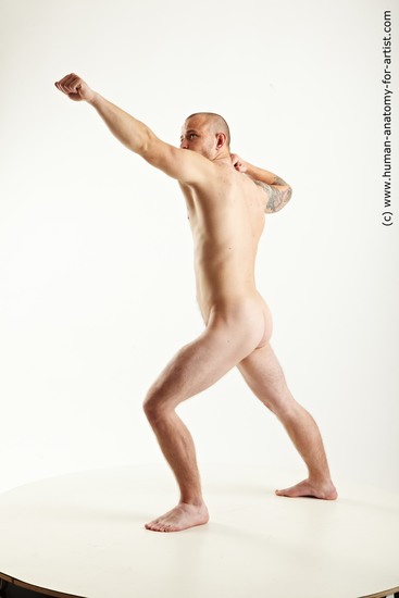 Nude Man White Standing poses - ALL Muscular Bald Standing poses - simple Realistic