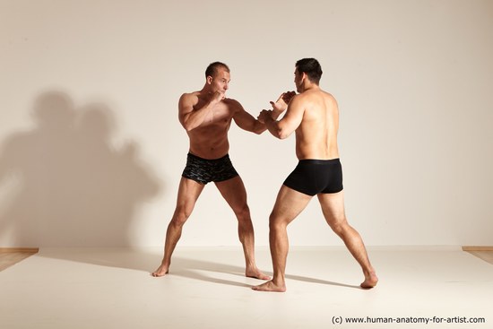 Underwear Fighting Man - Man White Muscular Short Brown Dynamic poses Academic